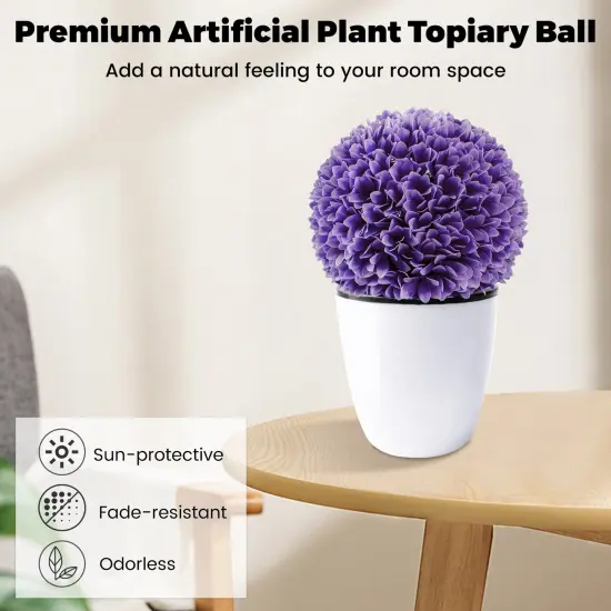 2 Pieces Artificial Plant Topiary Balls Faux Boxwood Decorative Balls Purple {6}