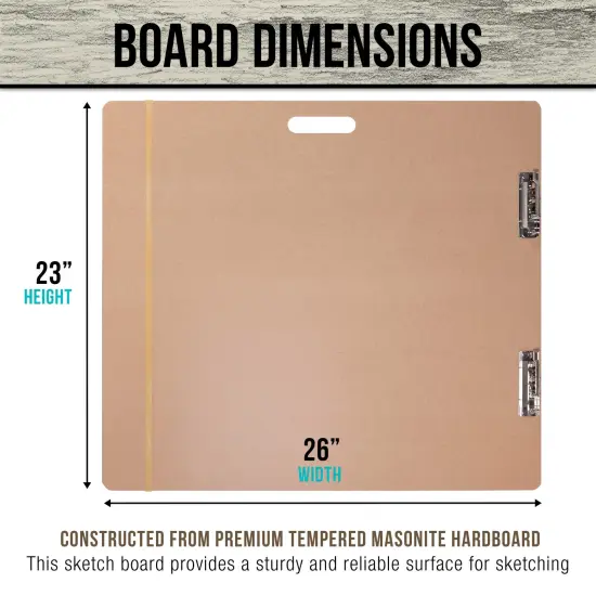 23" x 26" Artist Sketch Tote Board - Lightweight Hardboard Drawing Board with Handle, Clip & Rubber Band for Art, Sketching, Travel, Studio {3}