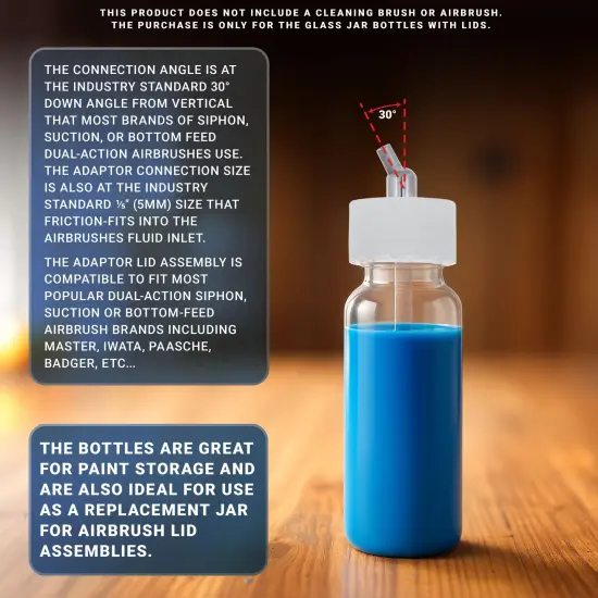 10 Pack Master Airbrush TB-009, 3.4oz Plastic Jar Bottles with 30 Degrees Down Angle Adaptor Lid Assembly, Dual-Action Siphon {3}