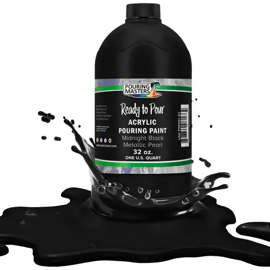 Pouring Masters Midnight Black Metallic Pearl Ready to Pour Acrylic Pouring Paint - Premium 32-Ounce Pre-Mixed Fluid Acrylic Paint - Fluid Art Supplies for Canvas, Wood, Paper, Tile & Rocks {1}