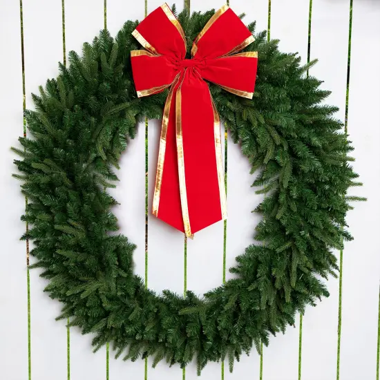 Northlight 18" x 30" Red 4-Loop Velveteen Christmas Bow with Gold Trim {3}