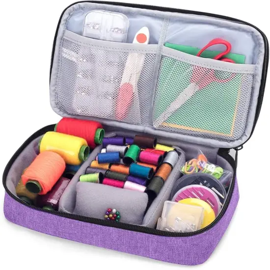Sewing Accessories Organizer, Double-Layer Sewing Supplies Organizer for Needles, Scissors, Measuring Tape, Thread and Other Sewing Tools (NO Accessories Included), Purple {3}