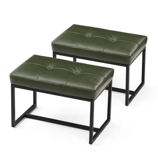 24"W Modern PU Leather Button-tufted Ottoman Foot Stool Green {5}