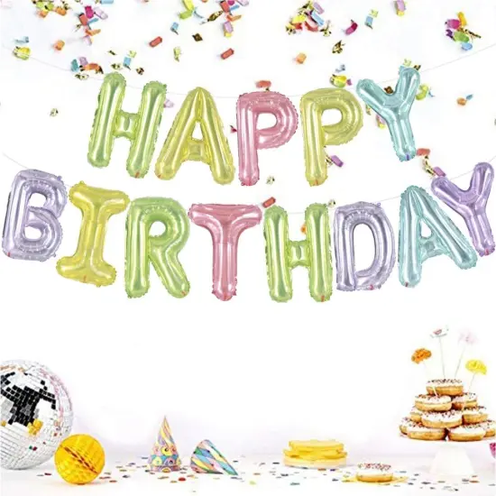 Happy Birthday Balloons Banner 16 Inch Mylar Foil Letters Birthday Sign Bunting for Girls Boys Kids & Adults Birthday Decorations and Party Supplies（Different Color） {4}