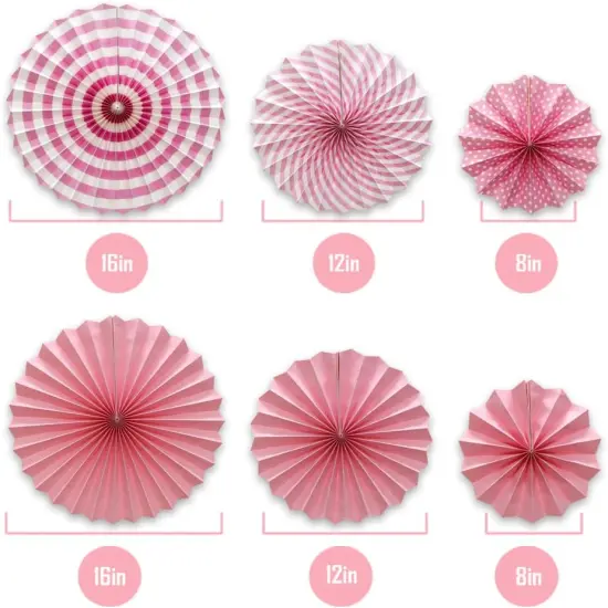 Hanging Paper Fans Party Set, Round Pattern Paper Garlands Decoration for Birthday Baby Girl Shower Graduation Bachelorette Valentine's Day, Set of 6 (Pink) {2}