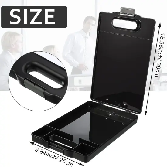 6 Pcs Heavy Duty Clipboard with Storage and Handle Plastic Compartments Built-in Pen Holder Large Capacity Foldable Clipboard with Storage and Clip, 9.8x15.3(Black) {3}