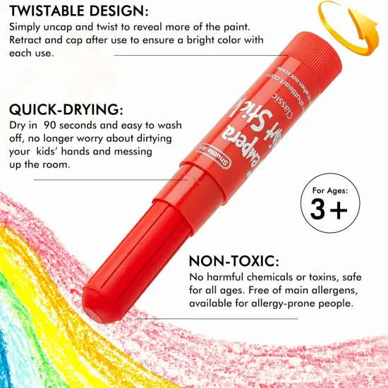 Tempera Paint Sticks - 30 Solid Colours - Quick Drying - Works Great on Paper, Wood, Glass, Ceramic, Canvas {4}