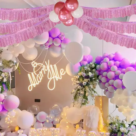 6 Pack Pink Foil Fringe Garland Birthday Party Decorations, 59Ft Metallic Tinsel Streamers Banner, Glitter Photo Booth Prop Table Skirt for Wedding Parade Float Gender Reveal Party Decor {5}