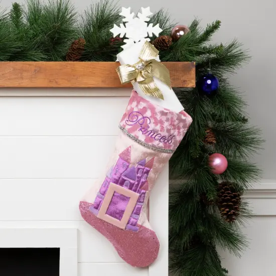 Northlight 20" Pink and Purple Glitter Princess Christmas Stocking {1}