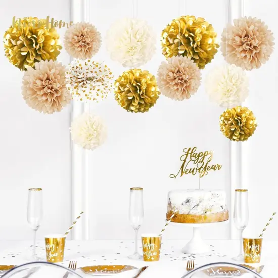White Gold Party Decoration, 12 PCS White Gold Champagne Tissue Paper Pom Poms Paper Flowers for Wedding Bridal Baby Shower Engagement Birthday Prom Festival Party Supplies Visit the NICROHOME EUR Store {4}