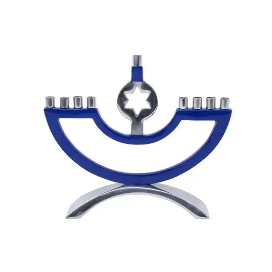Metal & Enamel Candle Menorah with Star of David By Kinor Decor Blue {1}