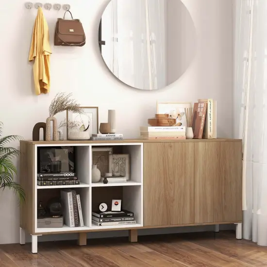 Costway 63" Buffet Sideboard Kitchen Storage Cabinet with 4 Compartments Adjustable Shelf {5}