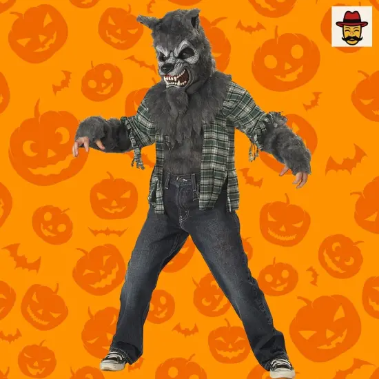 Boy&rsquo;s Werewolf Costume with Fierce Mask and Fur Shirt for Halloween Fun {1}