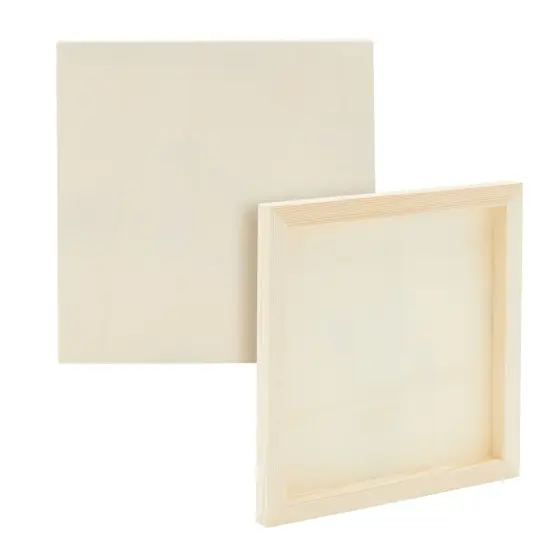 18-Piece 8x8-Inch Wooden Canvas Painting Set, 2 Natural Wood Panel Paint Boards with 12 Acrylic Paint Tubes, 3 Brushes, and 1 Plastic Palette for Crafting and Art Supplies White {4}