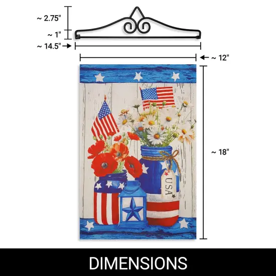 G128 Combo Pack Garden Flag Hanger 14IN & Garden Flag Rustic Mason Jar Patriotic Flowers Printed 12x18IN Double Sided Yard Garden Lawn Decoration {2}