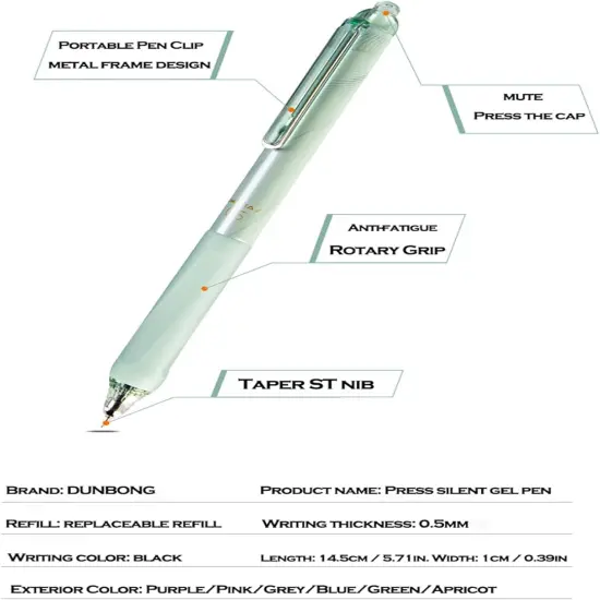 Retractable 0.5mm Porous Point Pen, metal clip, non-slip pen holder, Black ink gel pens, Box of 6 Pens (6) {2}
