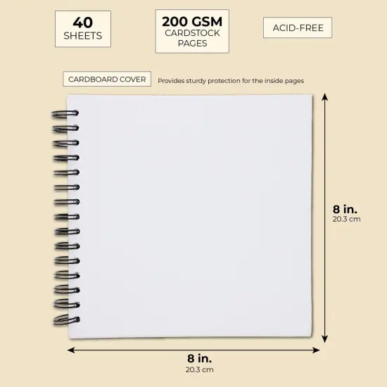 8x8 Inch Scrapbook Photo Album for Family Photo's, Wedding Guest Book, Anniversary (40 Sheets) White {5}