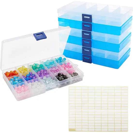 6 Pack Plastic Jewelry Organizer Box with Labels and Dividers for Custom Organization (7 x 4 x 1 in) Clear {1}