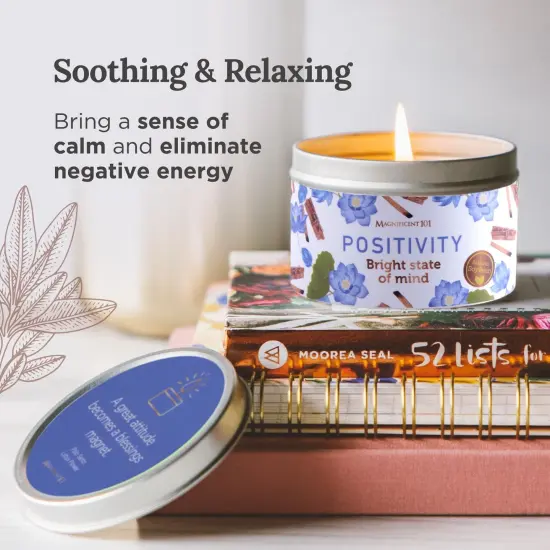 Magnificent 101 Positivity Aromatherapy Candle | 6 Oz - 35 Hour Burn | Soy Wax with Palo Santo & Lotus Flower Oils and Pure Sage Leaves for Intention Setting & Energy Cleansing Multicolor {4}