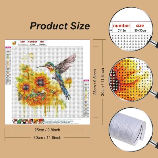 Diamond Painting Kits for Adults Hummingbird Sunflower, 5D DIY Diamond Art Kits for Beginners Round Full Drill Diamond Painting for Home Wall Decoration Gift 12&times;12inch, Bird {2}