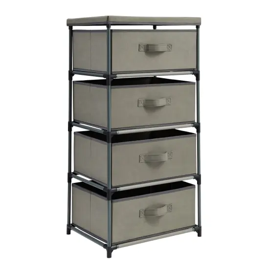 4-Tier Tall Closet Dresser with Drawers - Clothes Organizer and Small Fabric Storage for Bedroom (Gray) Grey {1}