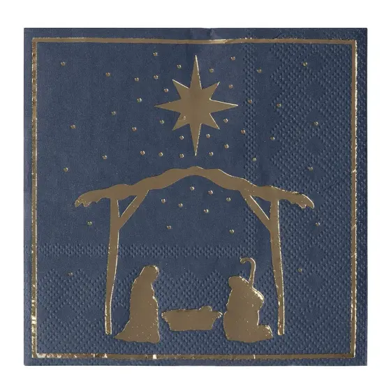 Christmas Party Decorations, Nativity of Jesus Napkins (5 x 5 In, Navy Blue, 50 Pack) {1}