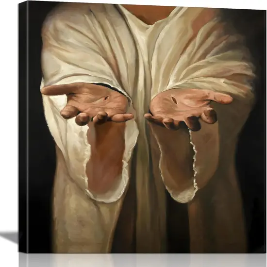 Framed Jesus wall art The Hand of God Christ Religion Canvas The Jesus Hand Wall Decor Bible Pictures Posters Prints Paintings for Living Room Bedroom Church Decorations Ready to Hang {1}