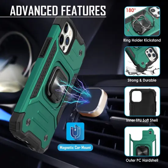 Insten Rugged Dual-Layer Case Compatible With iPhone 12 Pro Max Case 6.7 inch (2020) Full Body Heavy Duty Case with 360 Ring Kickstand, Anti-Scratch Anti-shock Drop Protection, Dark Green {5}