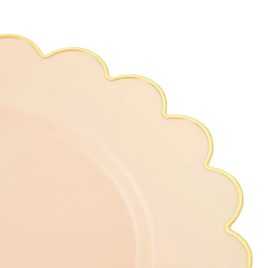 50 Pack Ivory Pink Plastic Plates for Party, 9 Inch Disposable for Party Supplies, Wedding, Gold Foil Scalloped Edges {3}