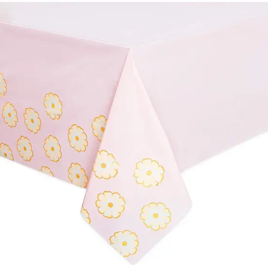 Pink Daisy Plastic Tablecloth for Weddings, Baby Showers (54 x 108 in, 3 Pack) {4}