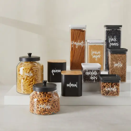 Talented Kitchen 157 Pantry Labels for Food Containers - Preprinted White Script Kitchen Food Organization Labels for Storage Canisters and Jars (White Script) Clear {2}