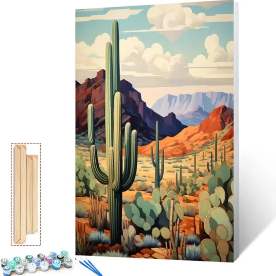 Acrylic Paint by Numbers for Adults,Saguaro Cactus, DIY Oil Painting Kit,Desert Landscape Canvas Drawing Paintwork with Paintbrushes for Kids Beginner Arts Craft {1}