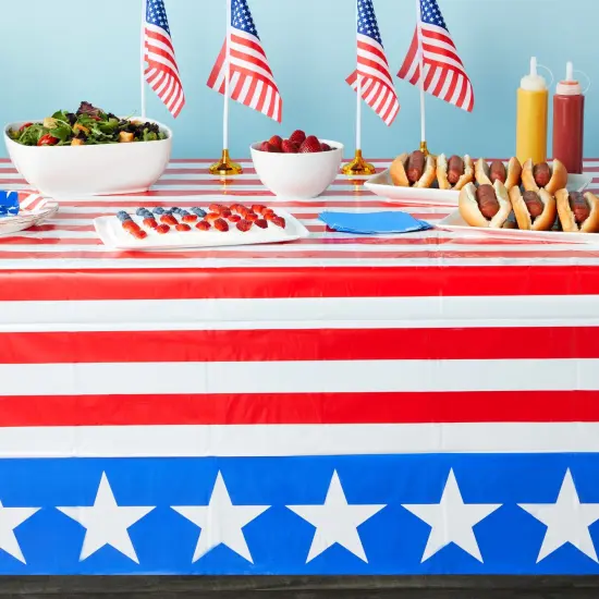 3 Pack American Flag Plastic Table Covers for Independence Day, Patriotic 4th of July Party Decorations (54 x 108 In) Multicolor {2}