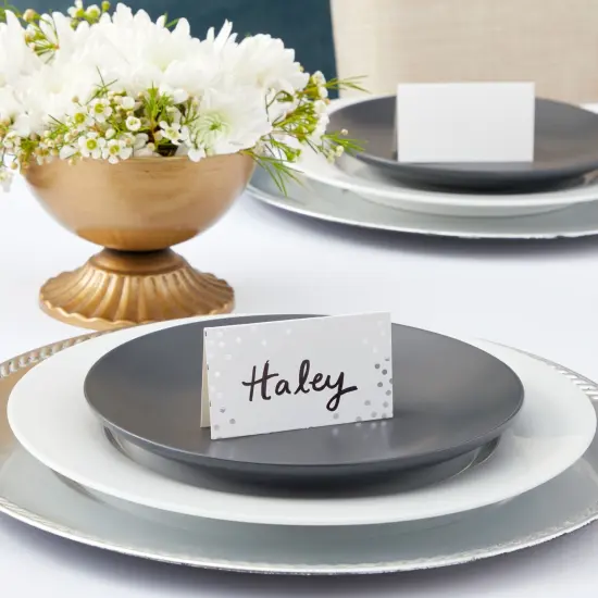 100 Pack Wedding Place Cards for Table Setting, Blank Table Name Card, Silver Foil Polka Dot Place Cards for Birthday, Banquet, Events, Reserved Seating {3}