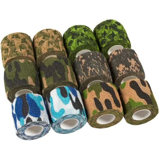 12-Rolls Self Adherent Bandage Wrap, Vet Tape - 2 In x 5 Yds Breathable, Elastic Cohesive Wrap Tape for Wrist, Swelling, Sports, Tattoo (Camo Designs) Multicolor {4}