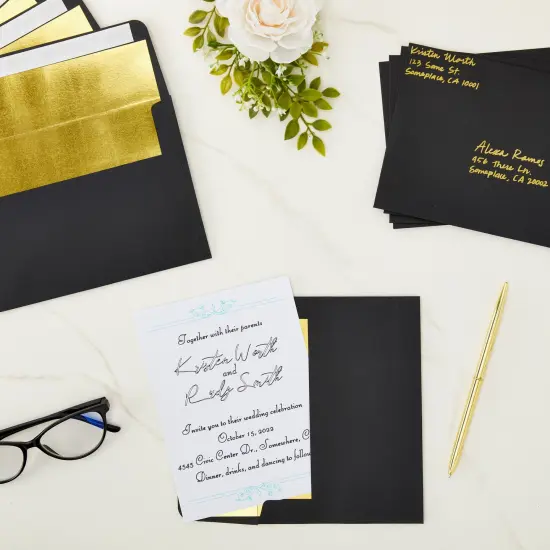 Black A7 Invitations Envelopes with Gold Foil Lining (5x7 Inches, 50 Pack) {2}