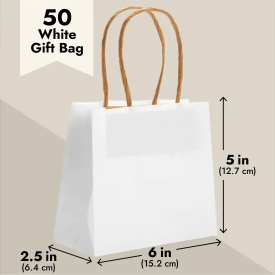 50 Pack Small Gift Bags With Handles, 6 x 5 x 2.5 Inch Thank You Bags for Baby Shower, Birthday Party White {4}