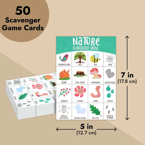 Juvale 50 Pack Nature Themed Scavenger Hunt Cards for Kids Ages 3-14, Outdoor Find and Seek Camping Game {4}