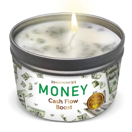 Magnificent 101 Long Lasting Money Aromatherapy Candle | 6 Oz - 35 Hour Burn | Made of Sage Scented Soy Wax Candle for House Energy Cleansing, Purification & Manifestation | Boost Your Cash Flow White {1}