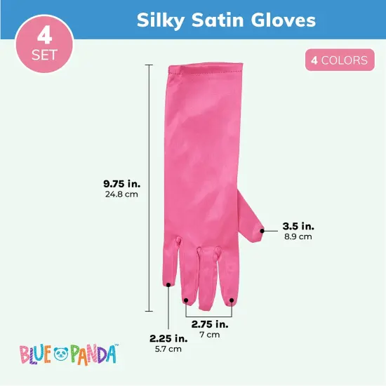 BLUE PANDA 4 Pairs Satin Princess Gloves for Girls Ages 3+, Toddler Costume Gloves in Pink, Hot Pink, White, and Blue Ideal for Weddings, Birthday Parties, Special Events, and Playtime (9.75 In) Multicolor {3}