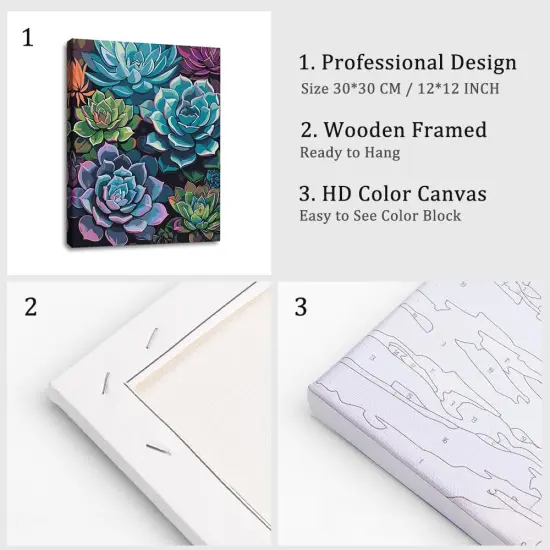 Paint by Numbers Kit with Framed - Succulent Paint by Numbers for Adults Beginner Plants DIY Acrylic Painting by Numbers Kit Colorful Paintworks Artwork, 12x16 Inch {3}