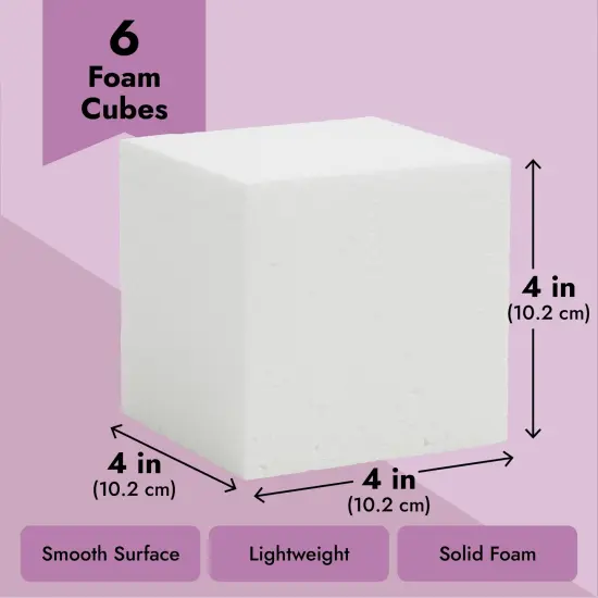 6 Pack Foam Cube Squares for Crafts - Polystyrene Blocks for DIY, Floral Arrangements, Arts Supplies (4 x 4 x 4 in, White) {3}