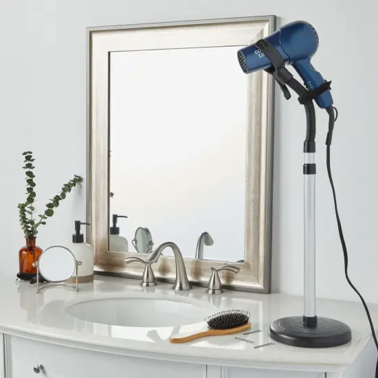 Adjustable Hands-Free Hair Dryer Stand Holder 360 Degree Rotation, Compatible with Compact Styling Tools Black {3}