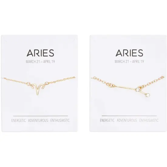 Aries Zodiac Necklace and Bracelet, Gold Constellation Astrology Jewelry Gift Set for Women {1}