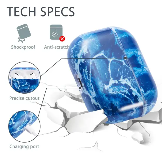 For Apple AirPods Pro Case, Sea Blue Marble Protective Cover with Keychain for Women Men {2}