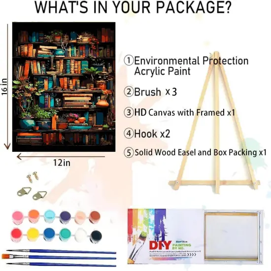 Paint by Numbers for Adults with Framed Canvas-with Wooden Easel,Paint by Numbers Kits Framed Canvas,DIY Acrylic Oil Painting Kits with Brushes Nice Gift Box for Home Wall Decor(12x16 Inch) {2}