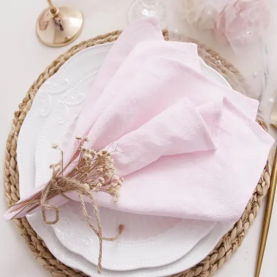Dinner Cloth Napkins Bulk,100% Soft Cotton Linen Napkins,Washable Napkins with Hemmed Edges for Wedding Decorations,Family Event Parties,16&rdquo;*16&rdquo;,(Set of 12, Pale Pink) {3}