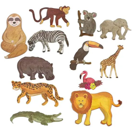 12 Count Jungle Animal Safari Paper Cutouts for Crafts, Home Party School Decoration, 7.8x6.5 inches to 16.3x7 inches, For Ages 3+ Multicolor {1}