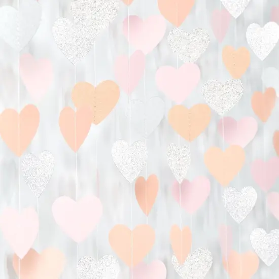 Pink-Silver Peach Birthday Party-Decorations Streamers - 52FT Hanging Heart Garland Banner,Baby Bridal Shower Engagement Anniversary Bachelorette Wedding Backdrop Decor {1}