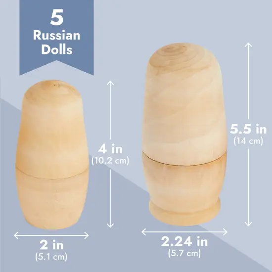 5 Piece Set of Unpainted Blank Russian Nesting Dolls for DIY Crafts, Art Projects Brown {5}